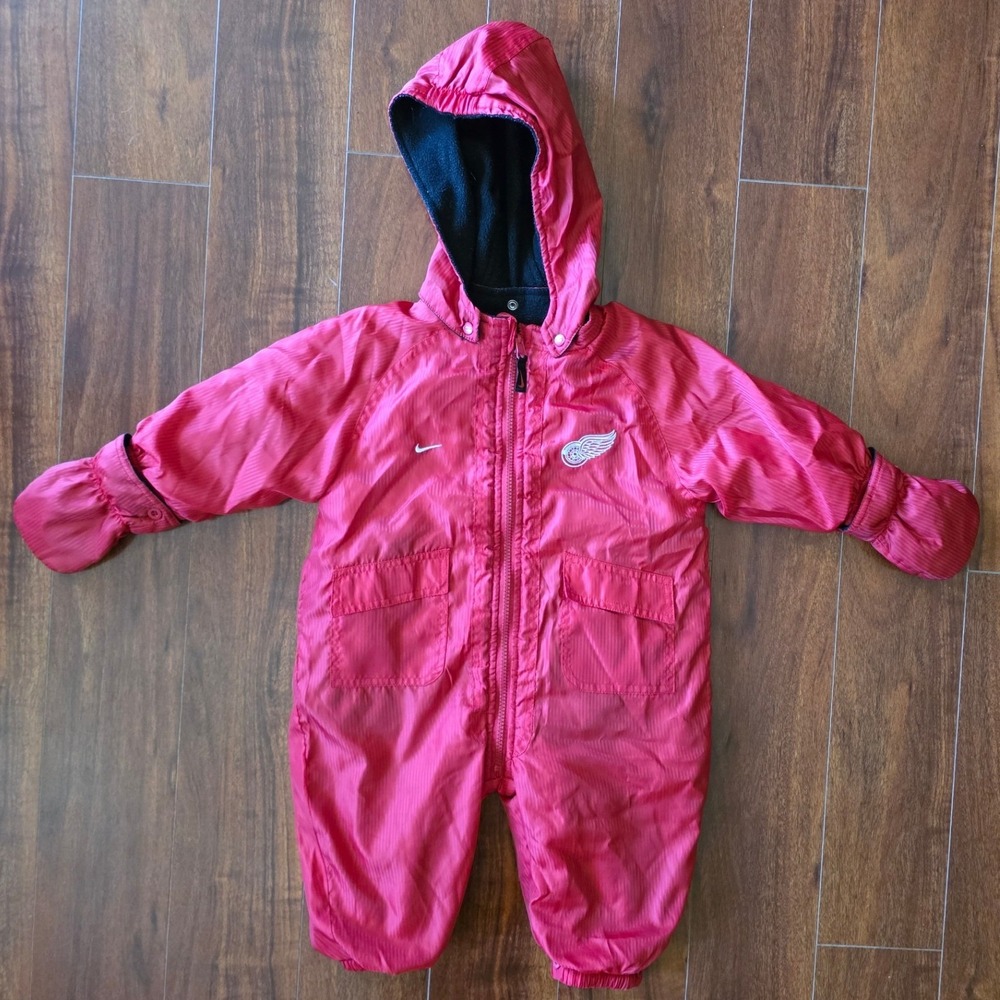 Vgt Nike Detroit Red Wings NHL Kids Red Hooded Fleece Lined Snowsuit Bunting 18M